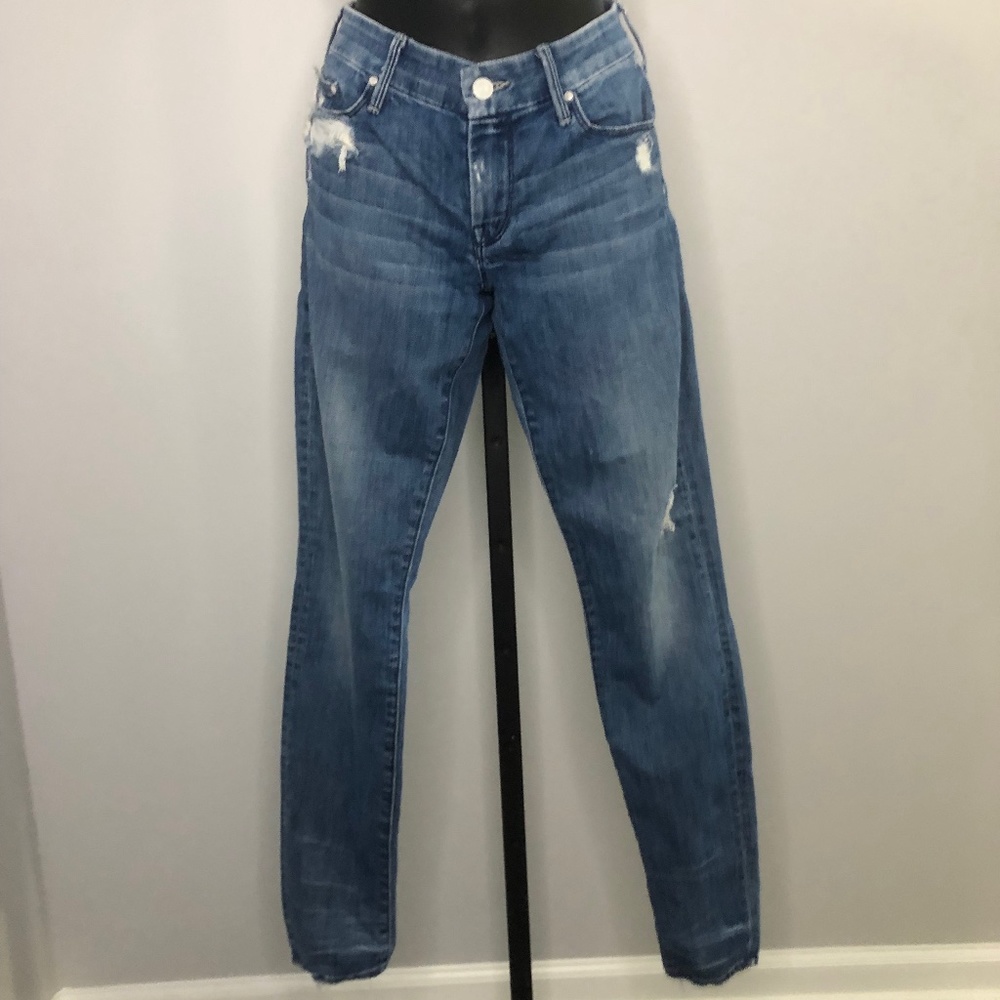 Mother Blue The Looker Graffiti Girl Jeans 98cotton/2elastane Size 28